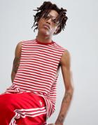 Asos Design Stripe Sleeveless T-shirt In Red - Red