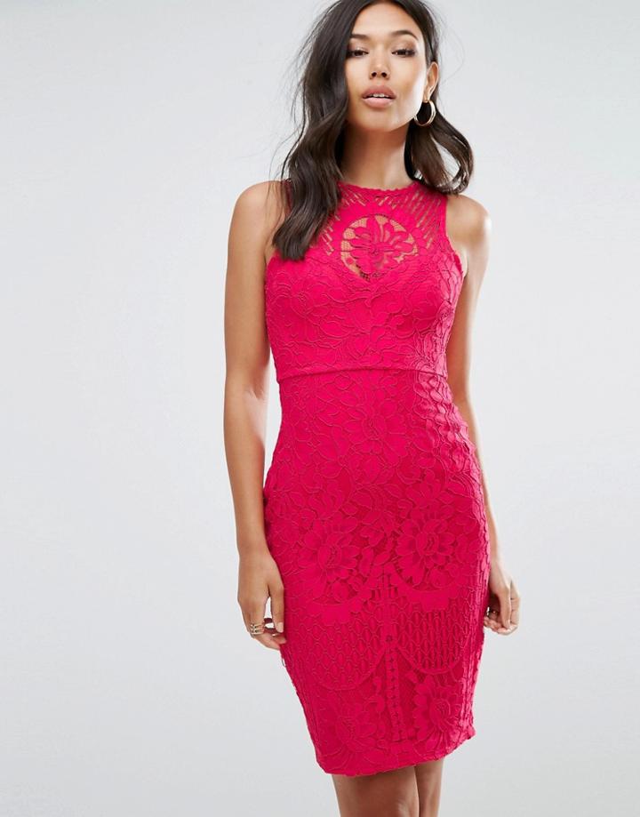 Lipsy Lace Overlay Body-conscious Dress - Red