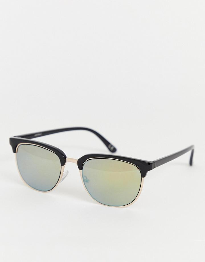 Asos Design Retro Sunglasses In Gold With Green Mirror Lens - Gold