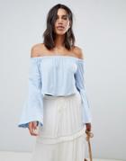 Vero Moda Off The Shoulder Top With Fluted Sleeves - Blue