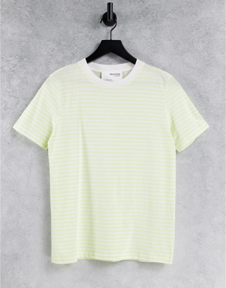 Selected Femme Cotton T-shirt In Yellow Stripe-multi