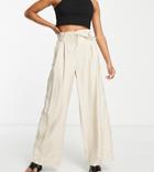Vila Petite High Waisted Wide Leg Pants In Cream Pinstripe-neutral