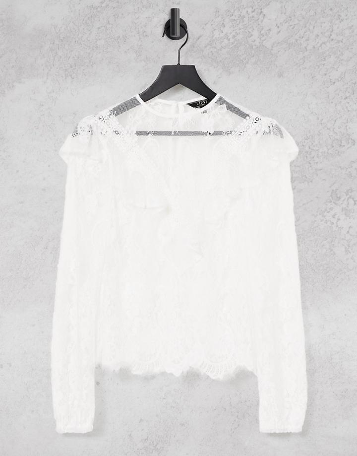 Lipsy Ruffle Lace Top In White