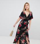 New Look Printed Wrap Short Sleeve Midi Dress