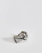 Asos Design Halloween Bat Ring In Burnished Silver - Silver
