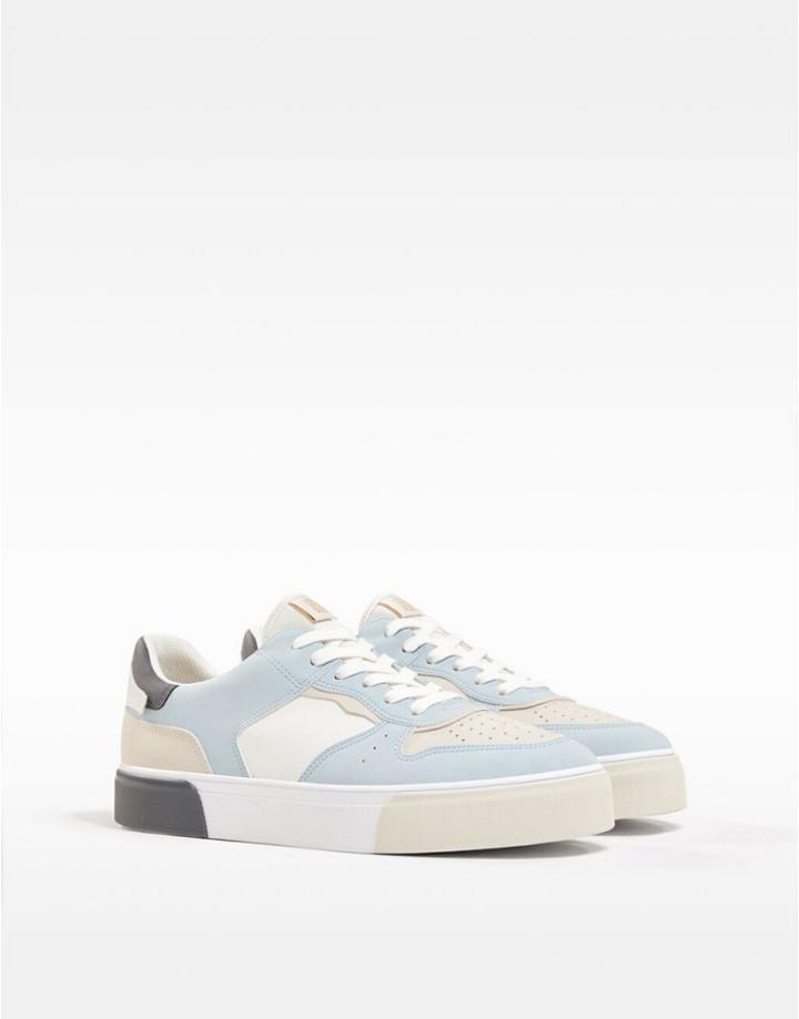 Bershka Sneakers With Panels In Light Blue-blues