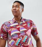 Reclaimed Vintage Inspired Shirt With Abstract Print And Short Sleeves - Red