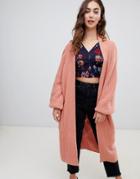 Lost Ink Slouchy Longline Cardigan In Cable Knit - Pink