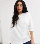 Asos Design Curve Oversized T-shirt With Pocket Detail In White