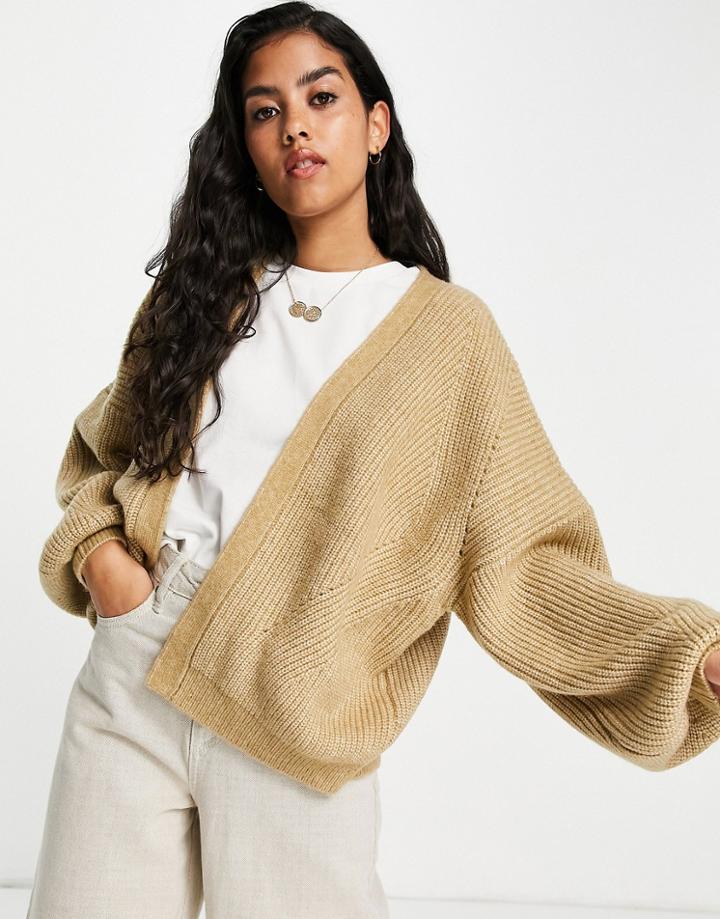 Miss Selfridge Eco Balloon Sleeve Cardigan In Camel-neutral