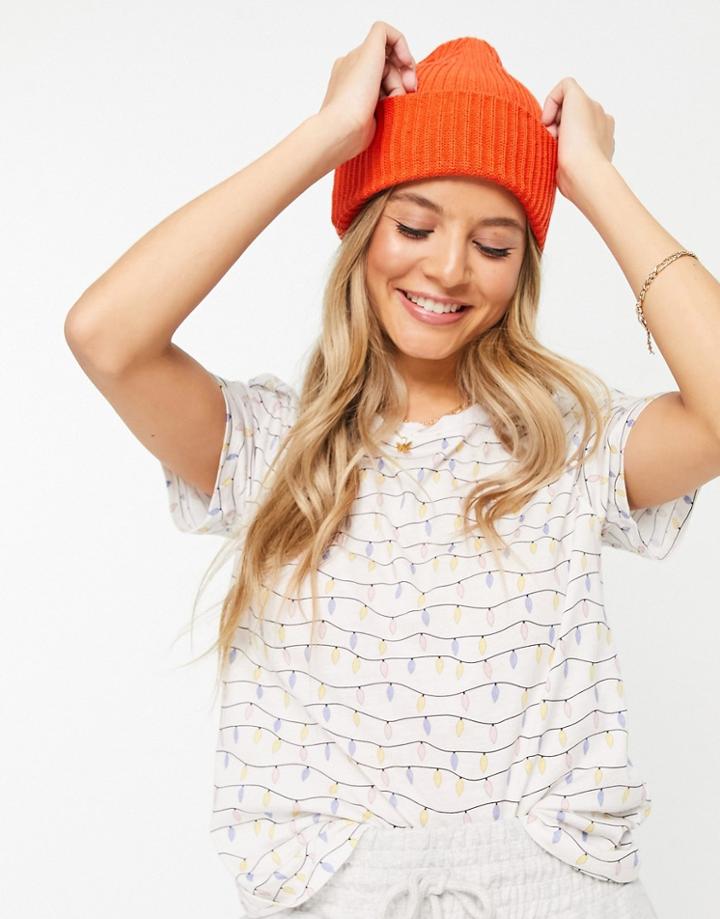 Monki Organic Cotton Christmas Lights T-shirt In Cream - Part Of A Set-white