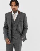 Harry Brown Gray Brown Contrast Tipped Slim Fit Suit Jacket - Brown