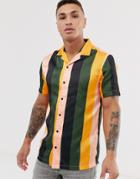Asos Design Regular Fit Multi Stripe Shirt With Shine-green