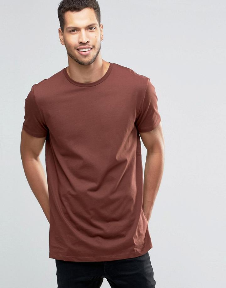 Asos Longline T-shirt In Red - Chestnut