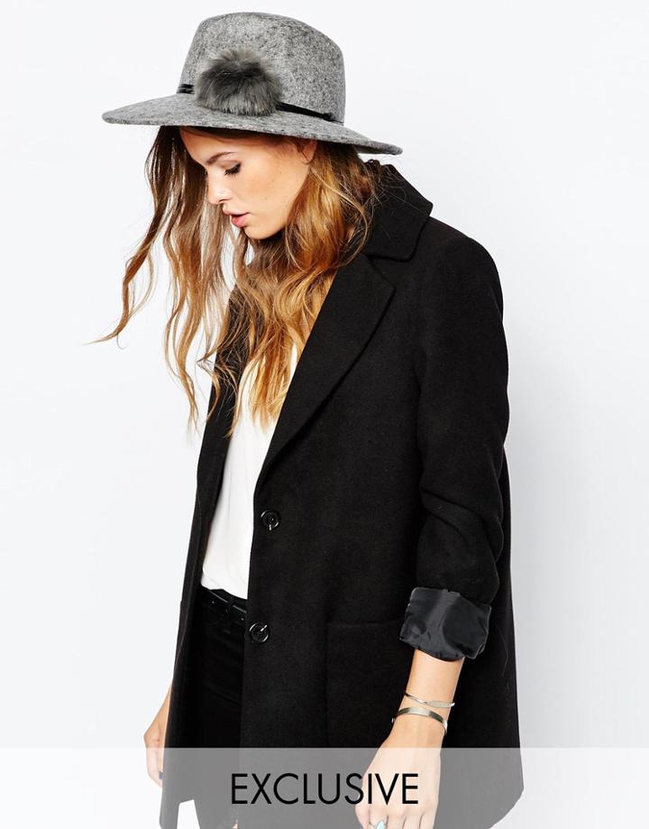 Catarzi Wide Brim Pom Fedora - Gray