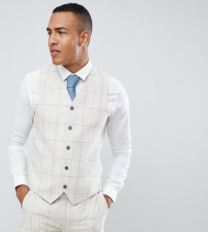 Gianni Feraud Tall Skinny Fit Wedding Windowpane Check Vest - Cream