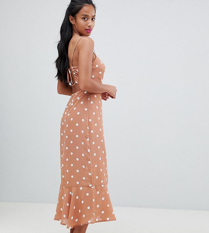 Fashion Union Petite Tie Back Maxi Dress In Vintage Spot - Orange