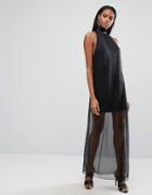 Aq/aq Sheer Skirt Maxi Dress With High Neck - Black