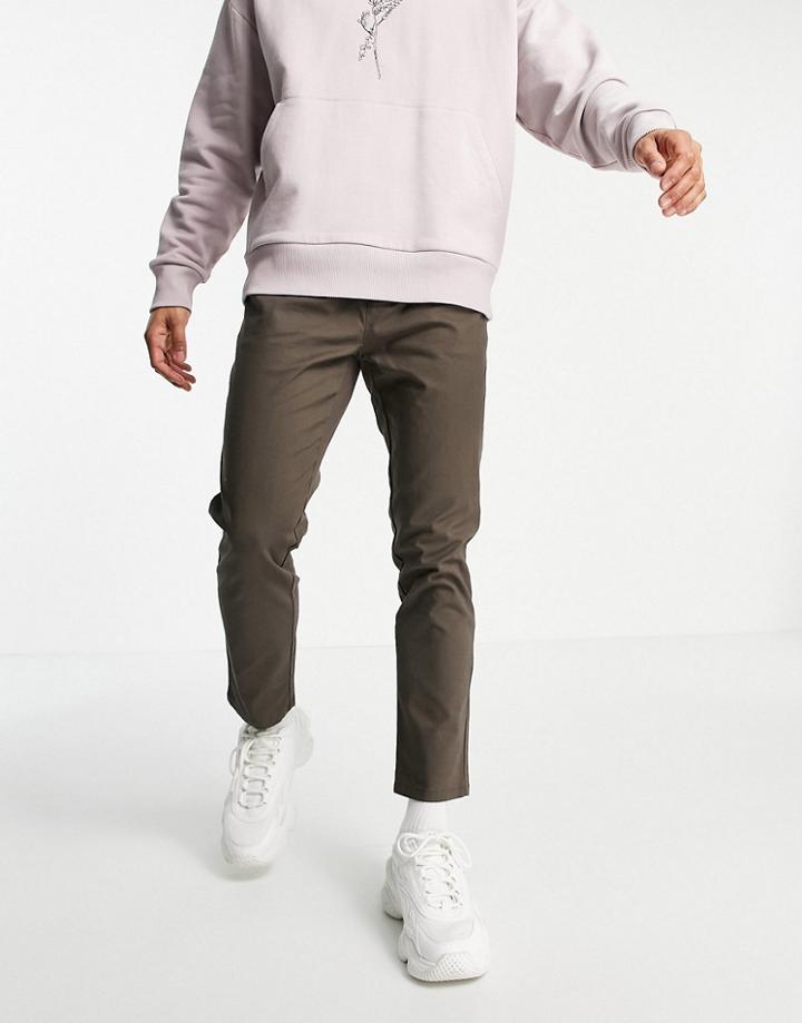 Asos Design Cigarette Fit Ankle Grazer Chino Pants In Brown