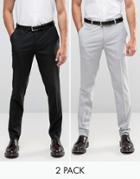Asos 2 Pack Skinny Smart Trousers In Black And Pale Grey - Multi