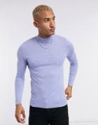 Asos Design Muscle-fit Turtleneck Sweater In Light Blue
