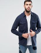 Pull & Bear Regular Fit Shirt With Zip Through Detailing In Navy - Blue