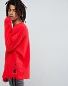 Asos Oversized Sweatshirt With Lace Up Side Split - Red