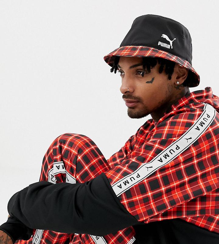 Puma Check Bucket Hat In Red Exclusive At Asos - Red