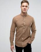 Casual Friday Shirt With Grandad Collar In Slim Fit - Beige
