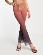 Asos Design Polyester Ombre Mesh Flare Pants In Brown - Brown