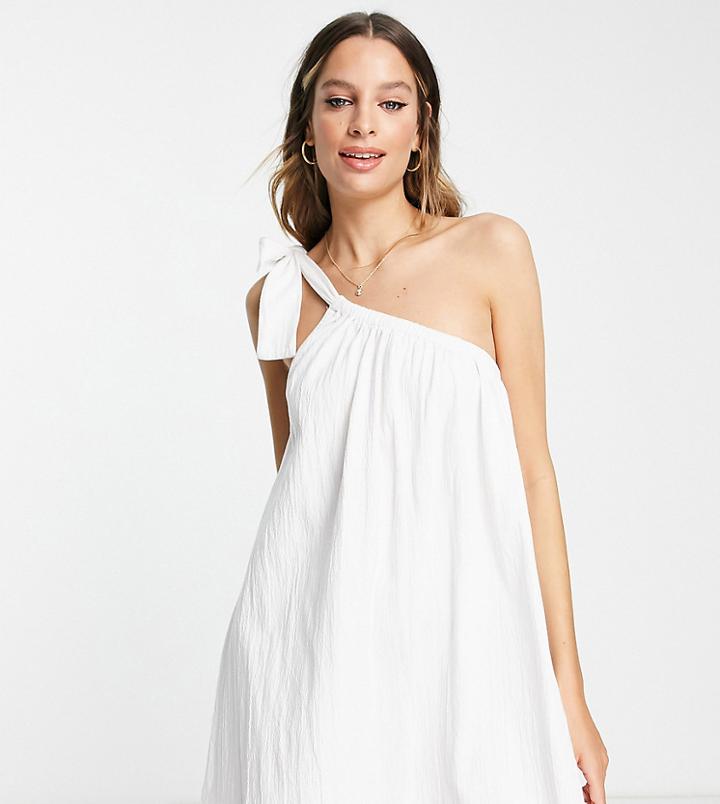 Asos Design Tall Crinkle One Shoulder Romper In White