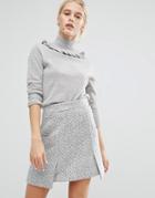Lost Ink Mohair Sweater With Ruffle Neck - Gray