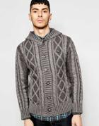 Rinspun Cable Knit Button Through Hoodie - Gray