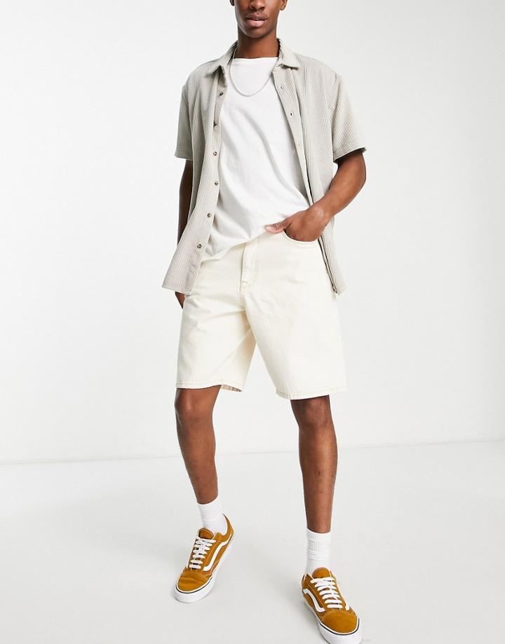 Asos Design Skater Denim Short In Ecru-white