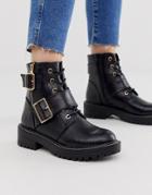 New Look Stitch Detail Chunky Flat Boots In Black