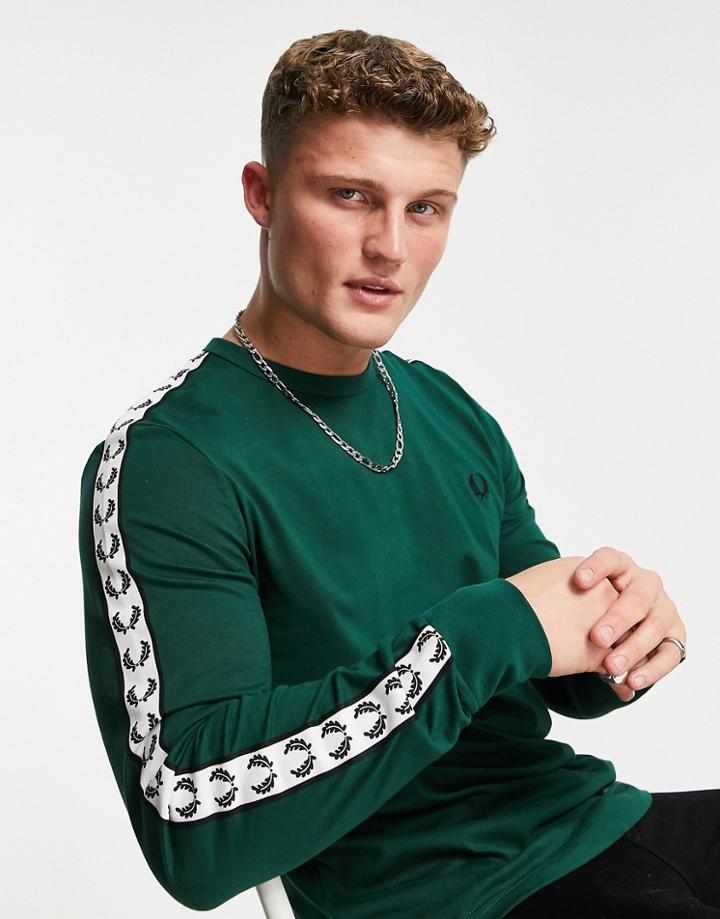 Fred Perry Taped Ringer Long Sleeve T-shirt In Green