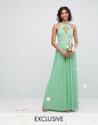 Tfnc Wedding High Neck Maxi Dress With Pleat Detail - Green