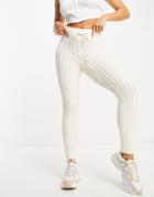 River Island Cable Knit Cuffed Hem Sweatpants In Cream-white