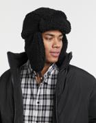 Asos Design Trapper Hat In Black Shearling