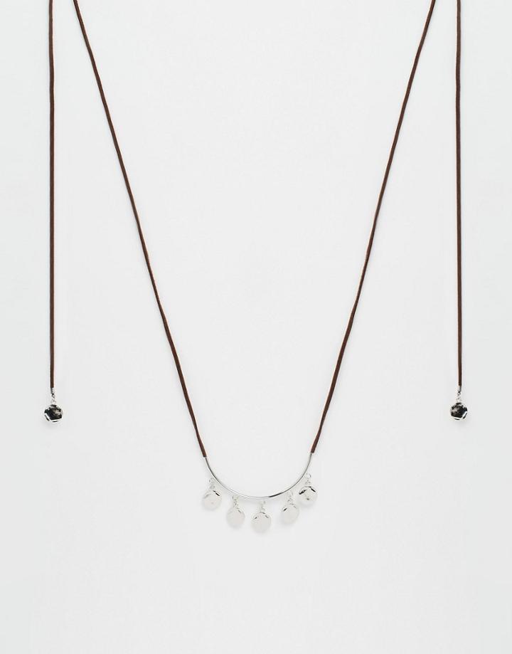 Asos Coin & Cord Necklace - Brown