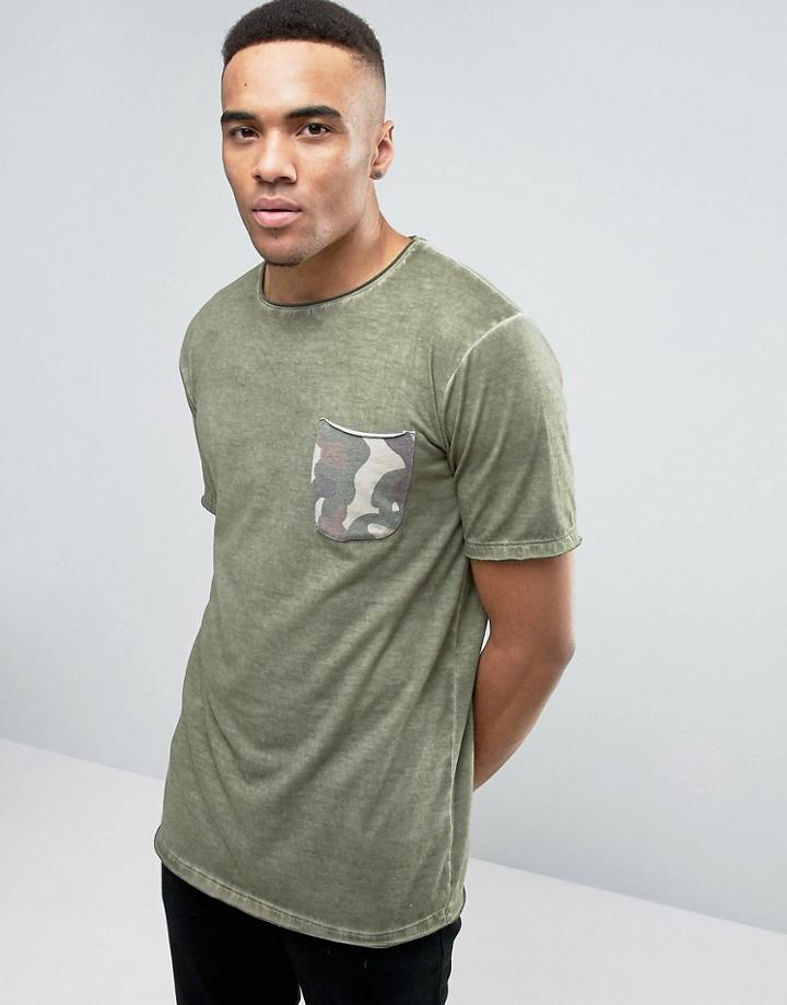 Redefined Rebel T-shirt With Contrast Camo Pocket - Green