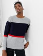 Pull & Bear Crew Neck Sweater In Gray Color Block - Gray