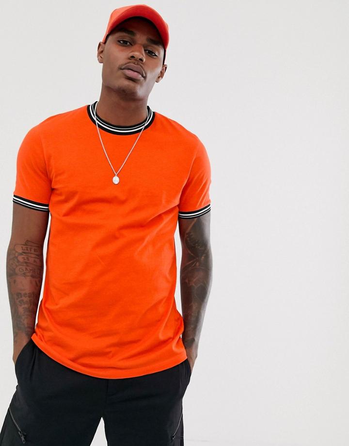 Asos Design T-shirt With Tipping In Orange