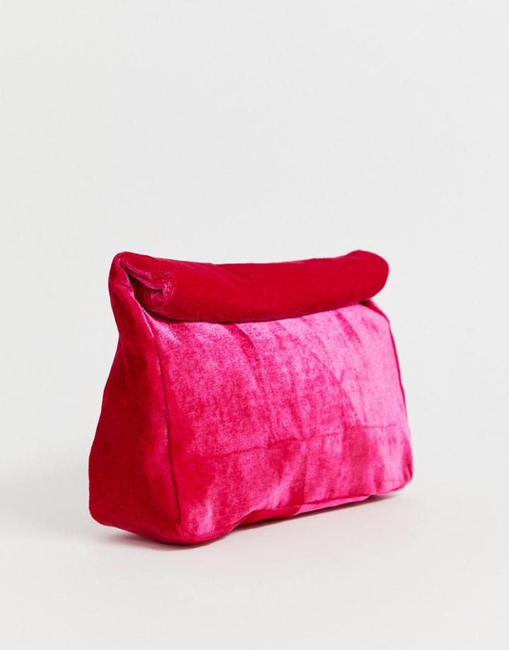 Asos Design Velvet Roll Top Clutch - Pink