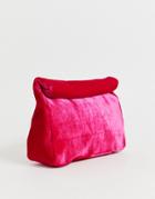 Asos Design Velvet Roll Top Clutch - Pink