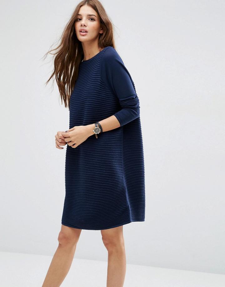 Asos Swing Dress In Ripple Stitch - Navy