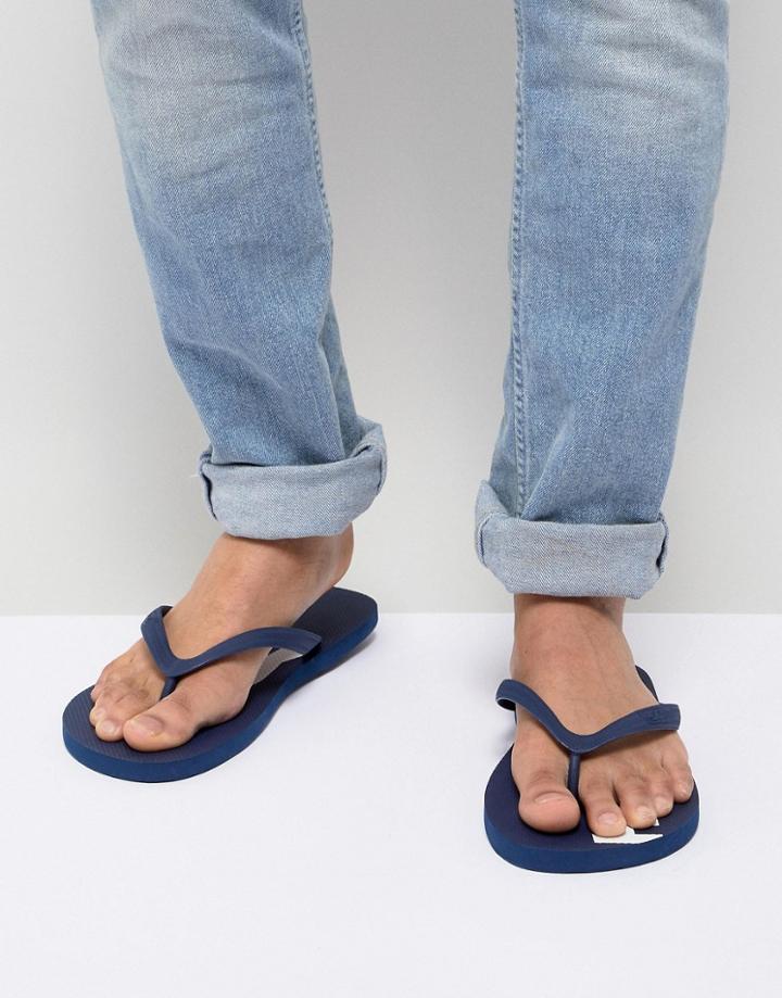 Hollister Solid Rubber Logo Flip Flop In Navy Print - Navy