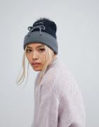 7x Lace Up Front Beanie Hat - Navy