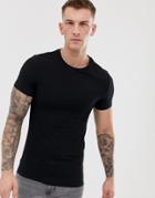 Asos Design Organic Muscle Fit Crew Neck T-shirt With Stretch In Black - Black