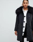 French Connection Utility Parka Coat With Fur Neck-black